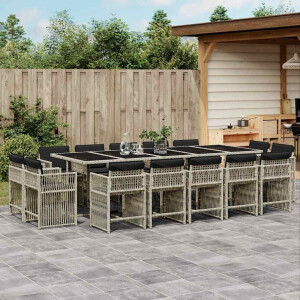 vidaXL 15-delige Tuinset met kussens poly rattan lichtgrijs