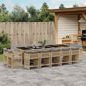 vidaXL 15-delige Tuinset met kussens poly rattan gemengd beige