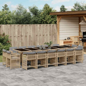 vidaXL 17-delige Tuinset met kussens poly rattan gemengd beige