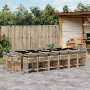 vidaXL 17-delige Tuinset met kussens poly rattan gemengd beige