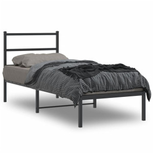 vidaXL Bedframe met hoofdbord metaal zwart 75x190 cm