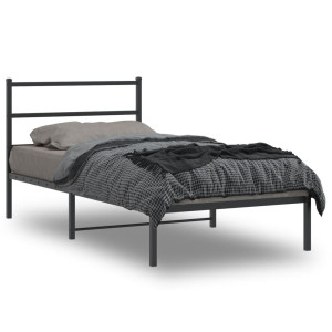 vidaXL Bedframe met hoofdbord metaal zwart 107x203 cm