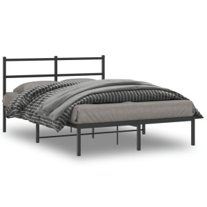 vidaXL Bedframe met hoofdbord metaal zwart 135x190 cm