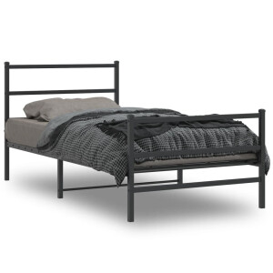 vidaXL Bedframe met hoofd- en voeteneinde metaal zwart 107x203 cm