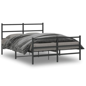 vidaXL Bedframe met hoofd- en voeteneinde metaal zwart 135x190 cm