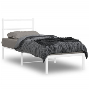 vidaXL Bedframe met hoofdbord zonder matras metaal wit 75x190 cm