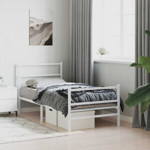 vidaXL Bedframe met hoofd- en voeteneinde metaal wit 90x200 cm
