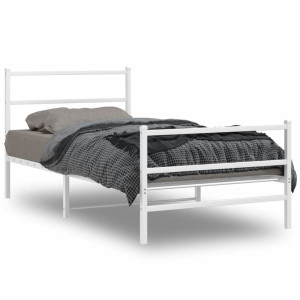 vidaXL Bedframe met hoofd- en voeteneinde metaal wit 100x200 cm
