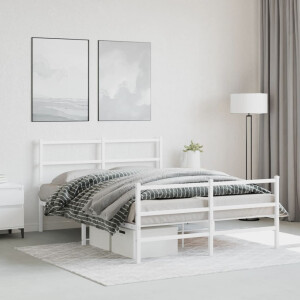 vidaXL Bedframe met hoofd- en voeteneinde metaal wit 140x190 cm