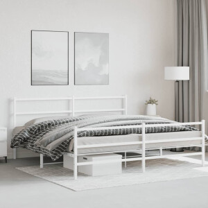 vidaXL Bedframe met hoofd- en voeteneinde metaal wit 193x203 cm