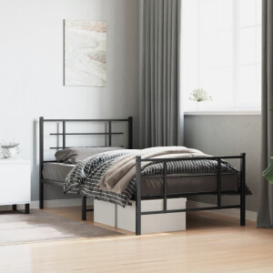 vidaXL Bedframe met hoofd- en voeteneinde metaal zwart 100x200 cm