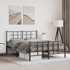vidaXL Bedframe met hoofd- en voeteneinde metaal zwart 140x190 cm