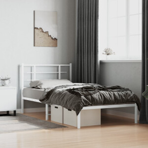 vidaXL Bedframe met hoofdbord metaal wit 100x200 cm