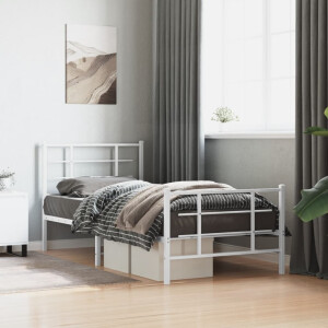 vidaXL Bedframe met hoofd- en voeteneinde metaal wit 90x200 cm