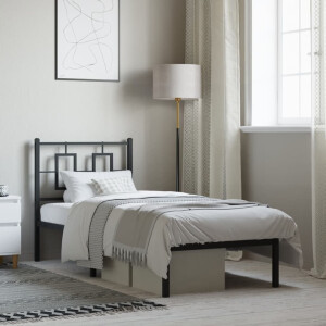 vidaXL Bedframe met hoofdbord metaal zwart 75x190 cm