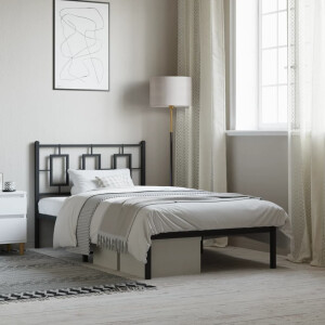 vidaXL Bedframe met hoofdbord metaal zwart 100x200 cm