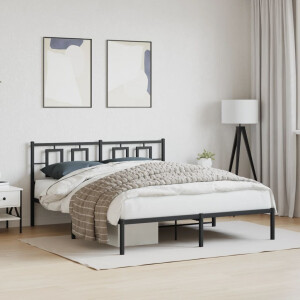 vidaXL Bedframe met hoofdbord metaal zwart 150x200 cm
