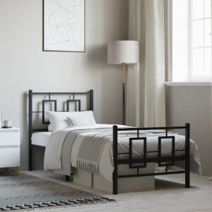 vidaXL Bedframe met hoofd- en voeteneinde metaal zwart 75x190 cm