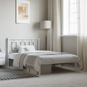 vidaXL Bedframe met hoofdbord metaal wit 107x203 cm
