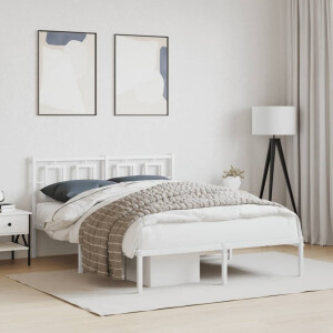 vidaXL Bedframe met hoofdbord metaal wit 135x190 cm
