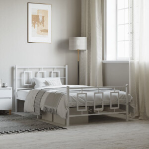 vidaXL Bedframe met hoofd- en voeteneinde metaal wit 107x203 cm