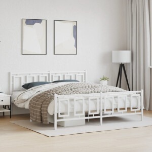 vidaXL Bedframe met hoofd- en voeteneinde metaal wit 183x213 cm