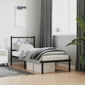 vidaXL Bedframe met hoofdbord metaal zwart 75x190 cm