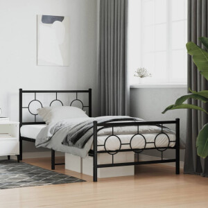 vidaXL Bedframe met hoofd- en voeteneinde metaal zwart 100x190 cm