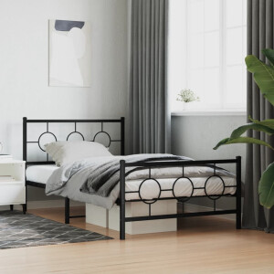vidaXL Bedframe met hoofd- en voeteneinde metaal zwart 107x203 cm