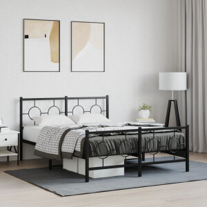 vidaXL Bedframe met hoofd- en voeteneinde metaal zwart 135x190 cm