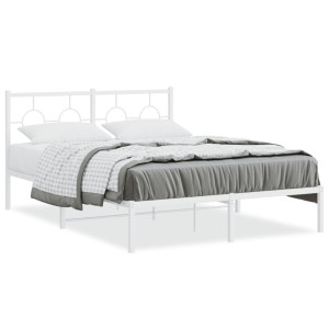 vidaXL Bedframe met hoofdbord metaal wit 135x190 cm