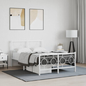 vidaXL Bedframe met hoofd- en voeteneinde metaal wit 120 x 190 cm