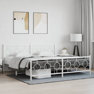 vidaXL Bedframe met hoofd- en voeteneinde metaal wit 193x203 cm