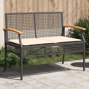 vidaXL Tuinbank met kussen poly rattan en acaciahout zwart