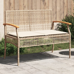 vidaXL Tuinbank met kussen poly rattan en acaciahout beige