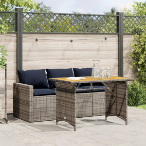vidaXL 2-delige Tuinset met kussens poly rattan grijs