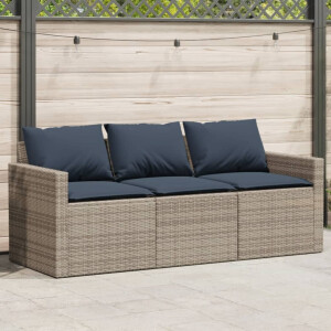 vidaXL Tuinbank 3-zits met kussens poly rattan grijs