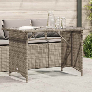 vidaXL Tuintafel met glazen blad 110x68x70 cm poly rattan grijs