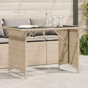 vidaXL Tuintafel met glazen blad 110x68x70 cm poly rattan beige