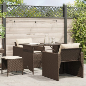 vidaXL 4-delige Loungeset met kussens poly rattan bruin
