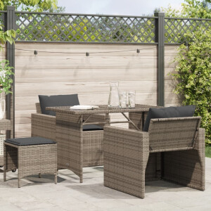 vidaXL 4-delige Loungeset met kussens poly rattan grijs