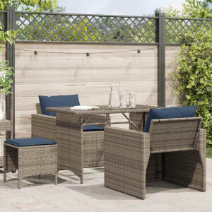 vidaXL 4-delige Loungeset met kussens poly rattan grijs