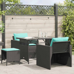 vidaXL 4-delige Loungeset met kussens poly rattan zwart