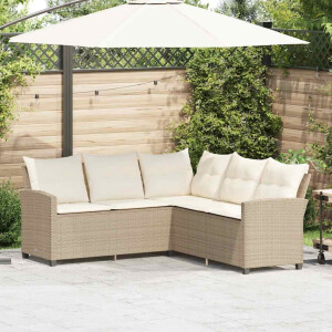 vidaXL Loungebank met kussens L-vormig poly rattan beige