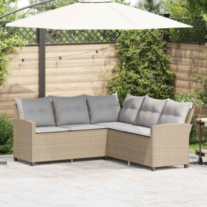 vidaXL Loungebank met kussens L-vormig poly rattan beige