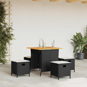 vidaXL 5-delige Tuinset met kussens poly rattan zwart