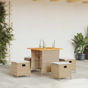 vidaXL 5-delige Tuinset met kussens poly rattan beige