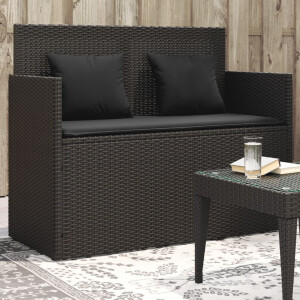 vidaXL Tuinbank met kussens poly rattan zwart