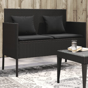 vidaXL Tuinbank met kussens poly rattan zwart