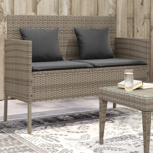 vidaXL Tuinbank met kussens poly rattan grijs